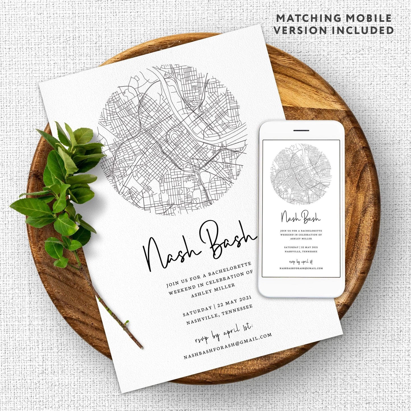 Loblolly Creative Digital Template Nash Bash Bachelorette Party Invitation