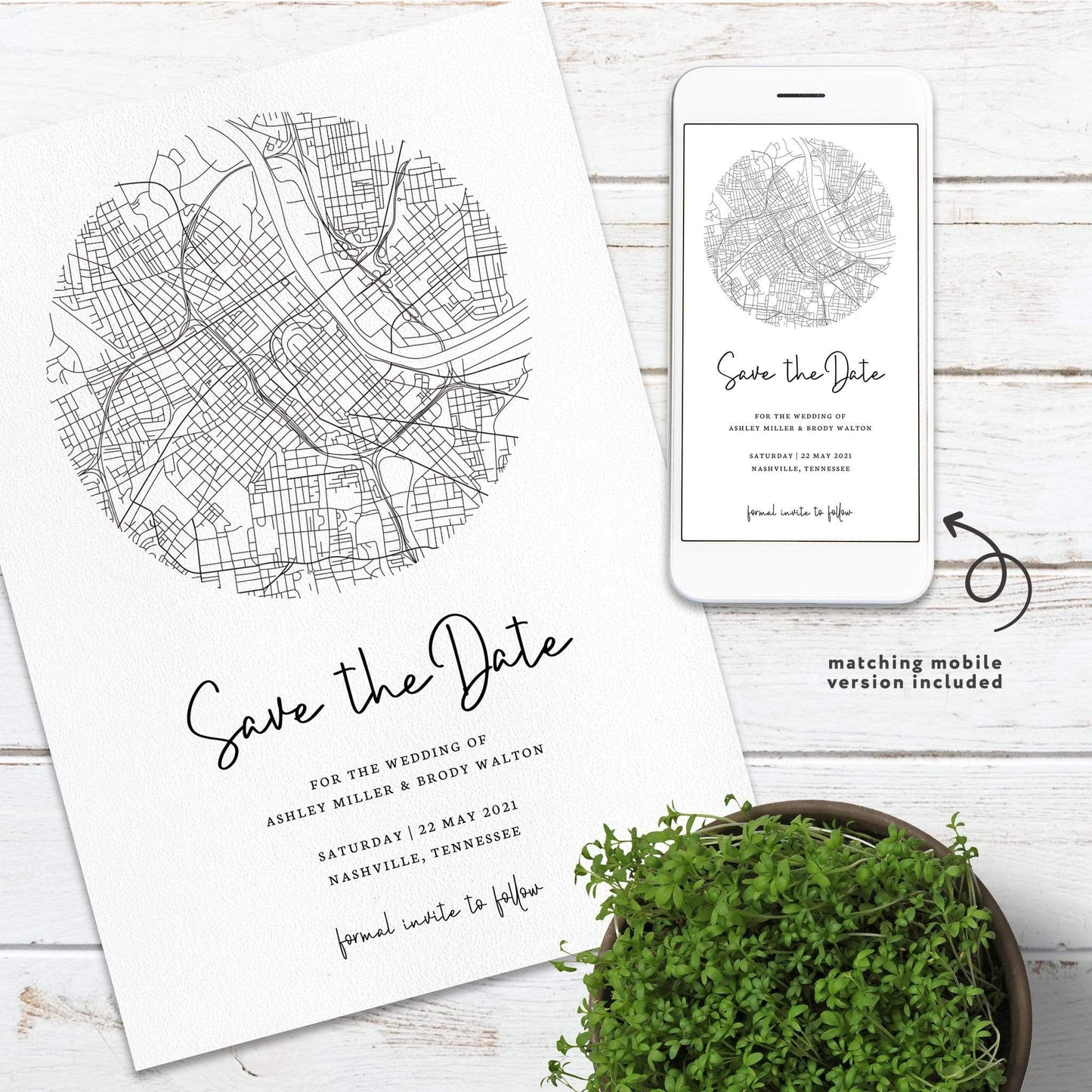 Loblolly Creative Digital Template Nashville City Map Save the Date