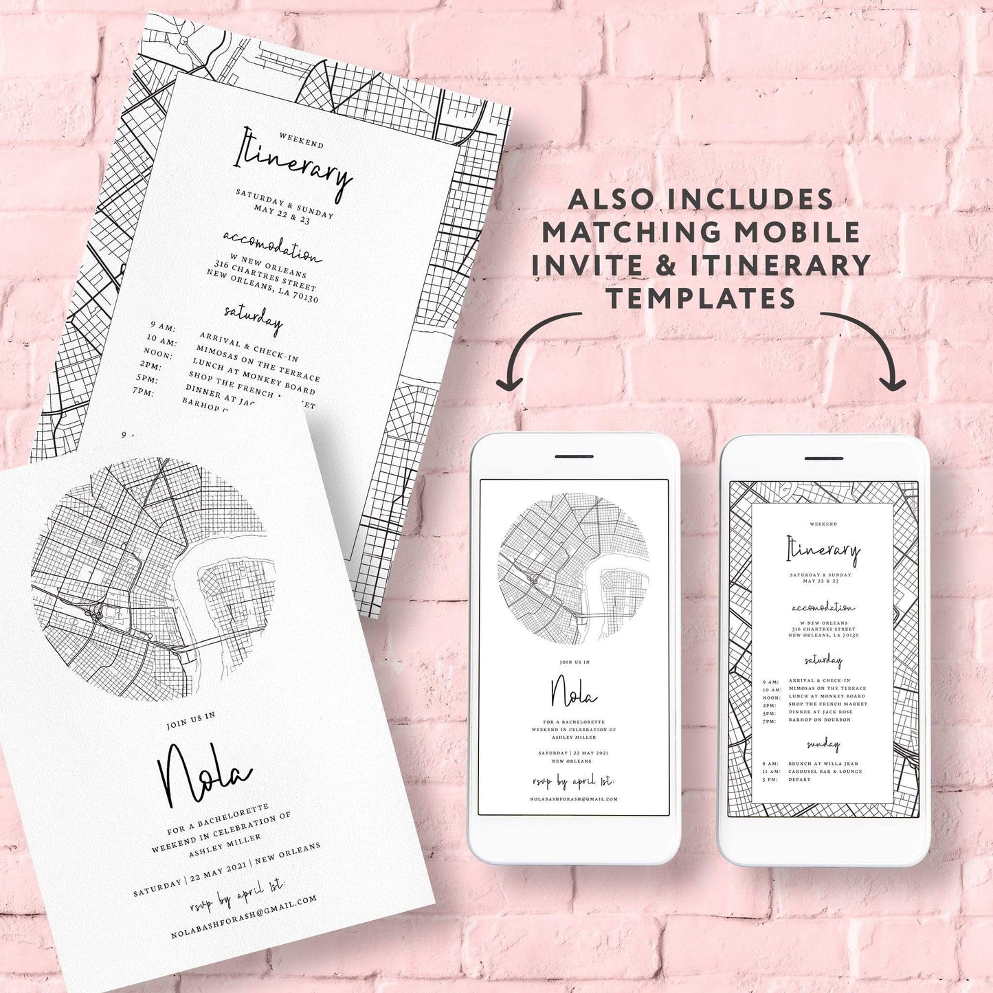 Loblolly Creative Digital Template New Orleans Bachelorette Party Invitation