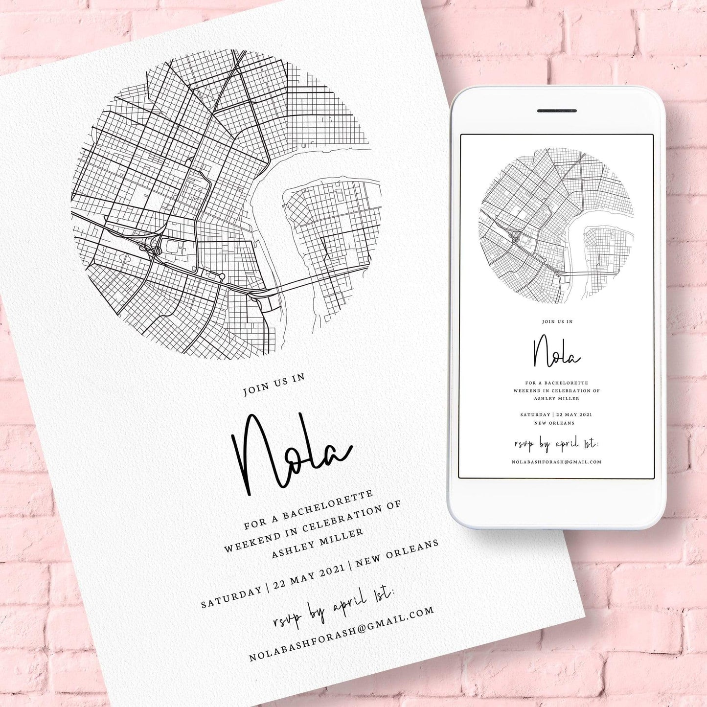 Loblolly Creative Digital Template New Orleans Bachelorette Party Invitation