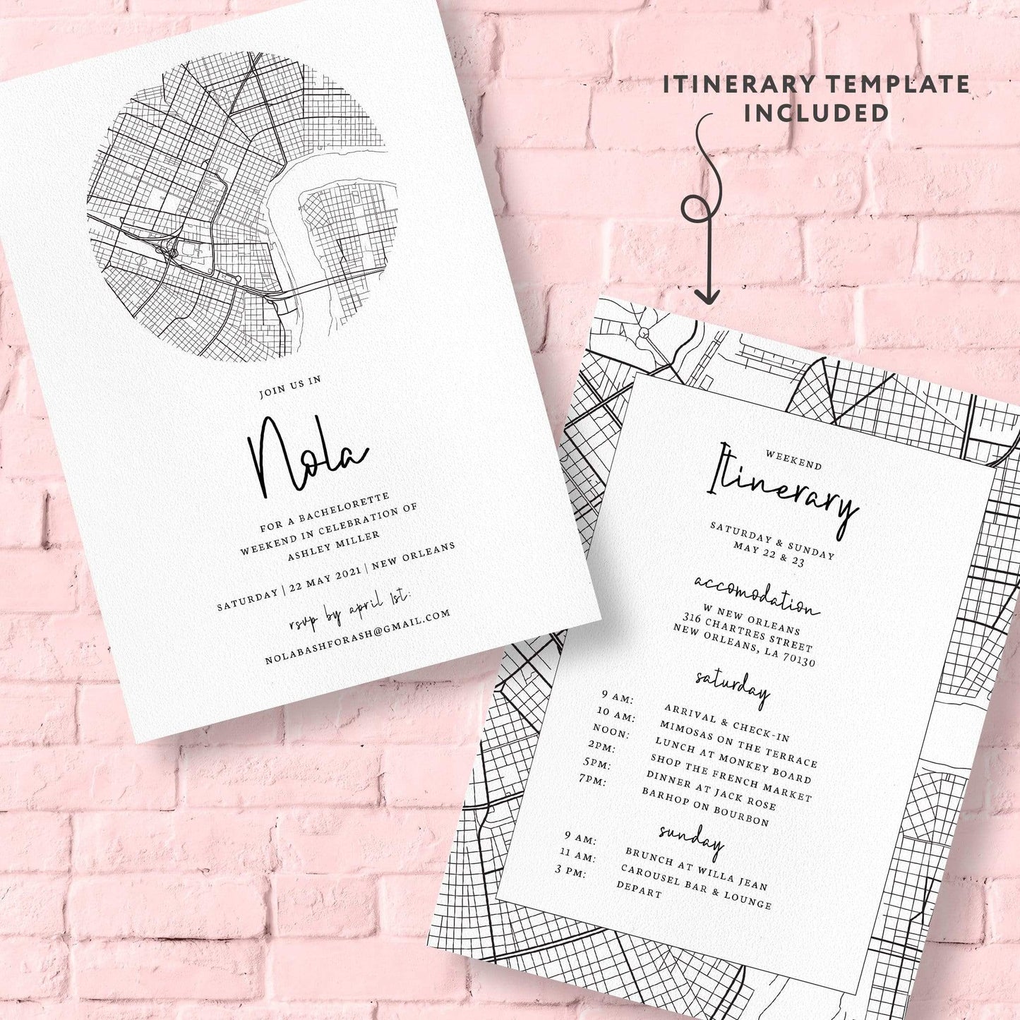 Loblolly Creative Digital Template New Orleans Bachelorette Party Invitation