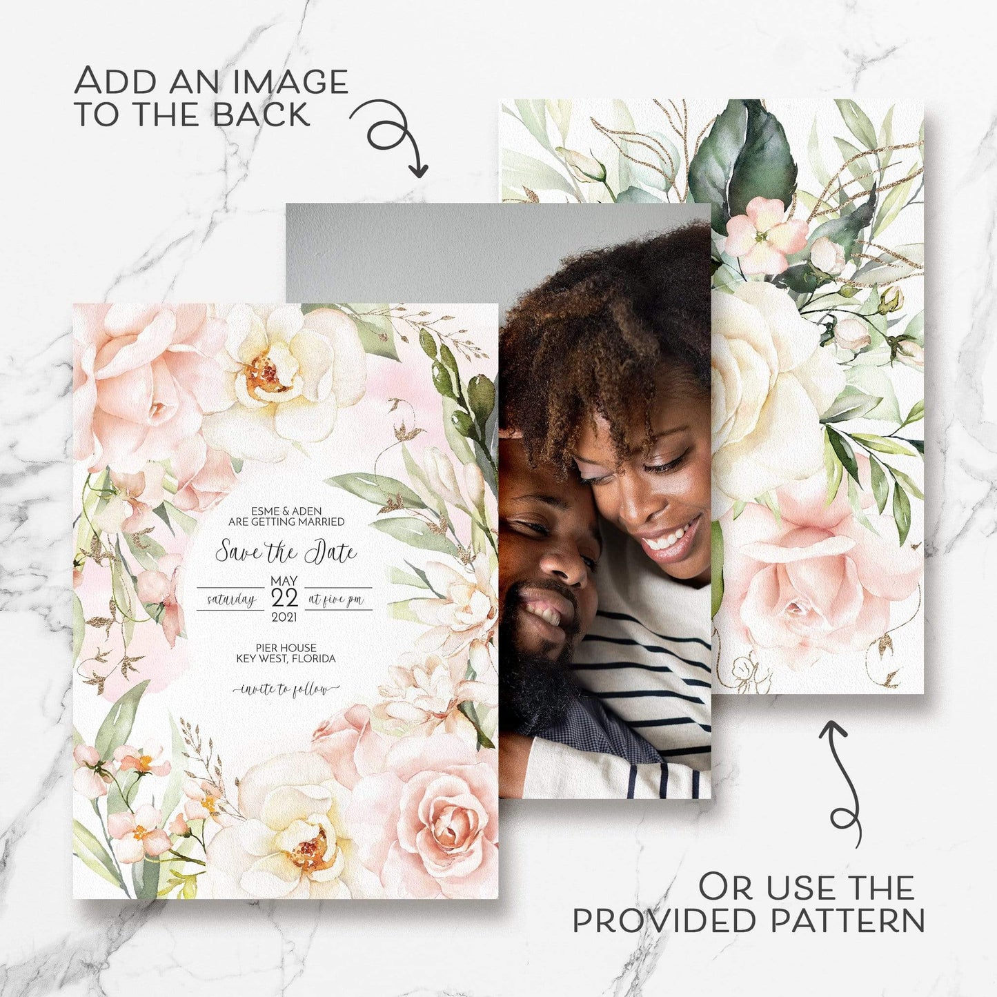 Loblolly Creative Digital Template Romantic Roses Save the Date Card