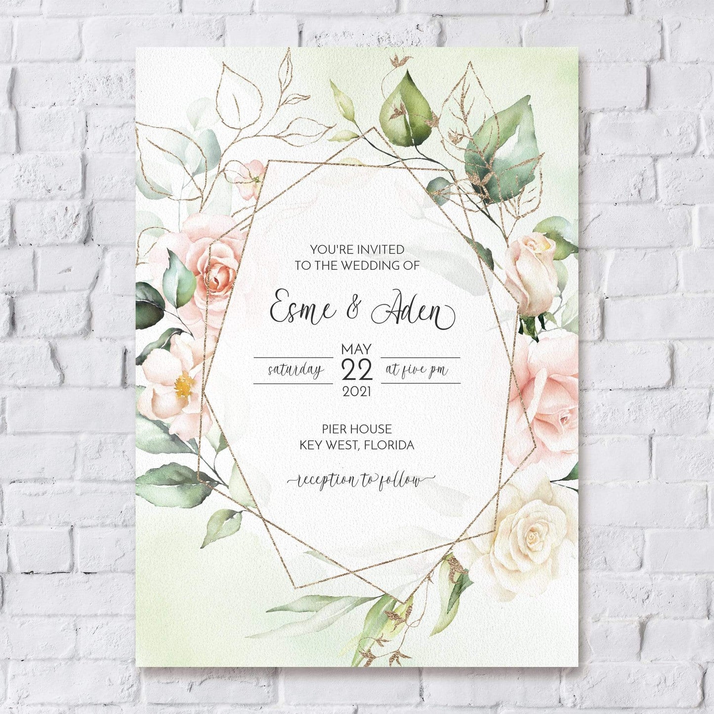 Loblolly Creative Digital Template Romantic Roses Wedding Invitation