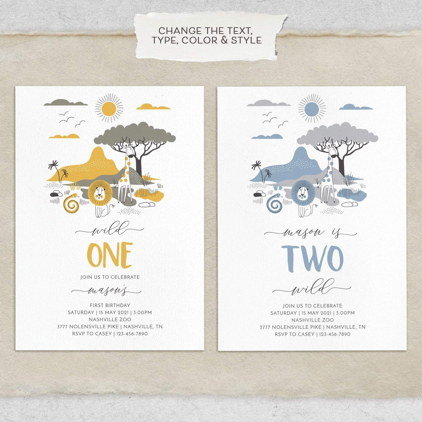 Loblolly Creative Digital Template Safari Wild One Birthday Invitation