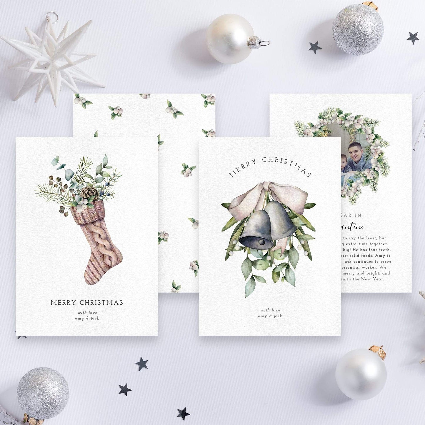 Loblolly Creative Digital Template Watercolor Christmas Card, Set of 4