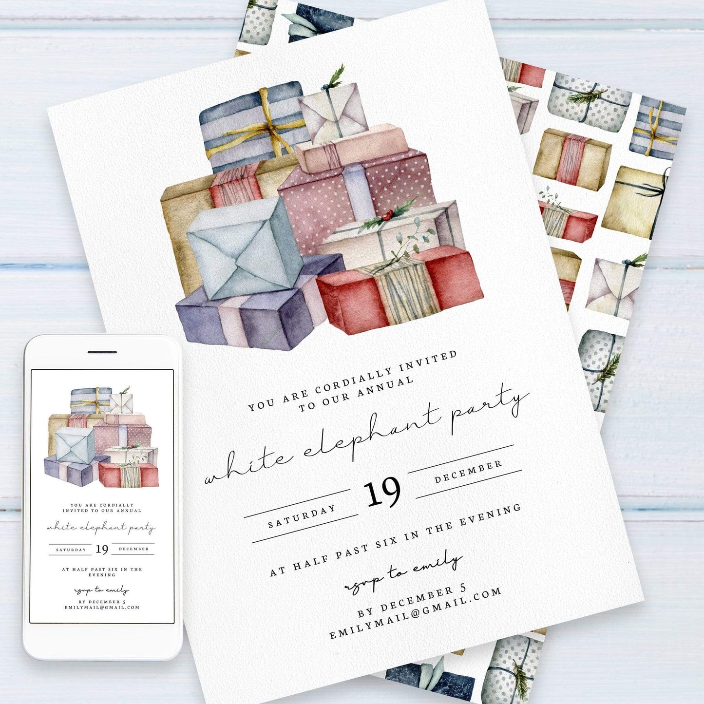 Loblolly Creative Digital Template White Elephant Christmas Party Invitation