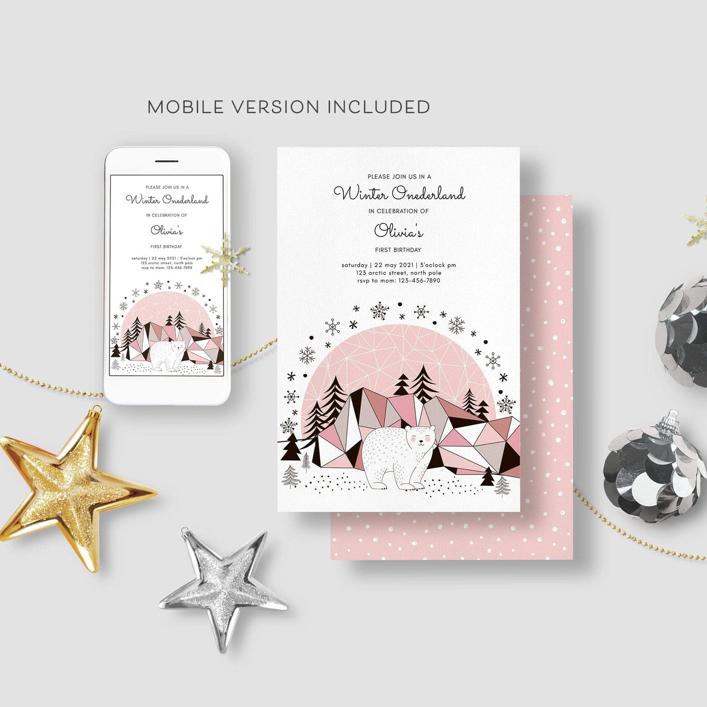 Loblolly Creative Digital Template Winter Onederland Birthday Invitation