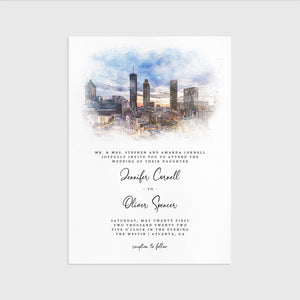 Loblolly Creative 825 - Arts & Entertainment > Party & Celebration > Party Supplies > Invitations Atlanta Skyline Watercolor Wedding Invitation