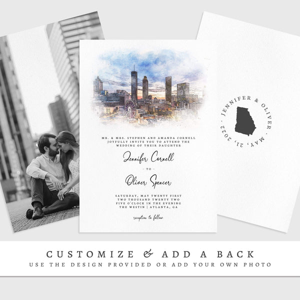Loblolly Creative 825 - Arts & Entertainment > Party & Celebration > Party Supplies > Invitations Atlanta Skyline Watercolor Wedding Invitation