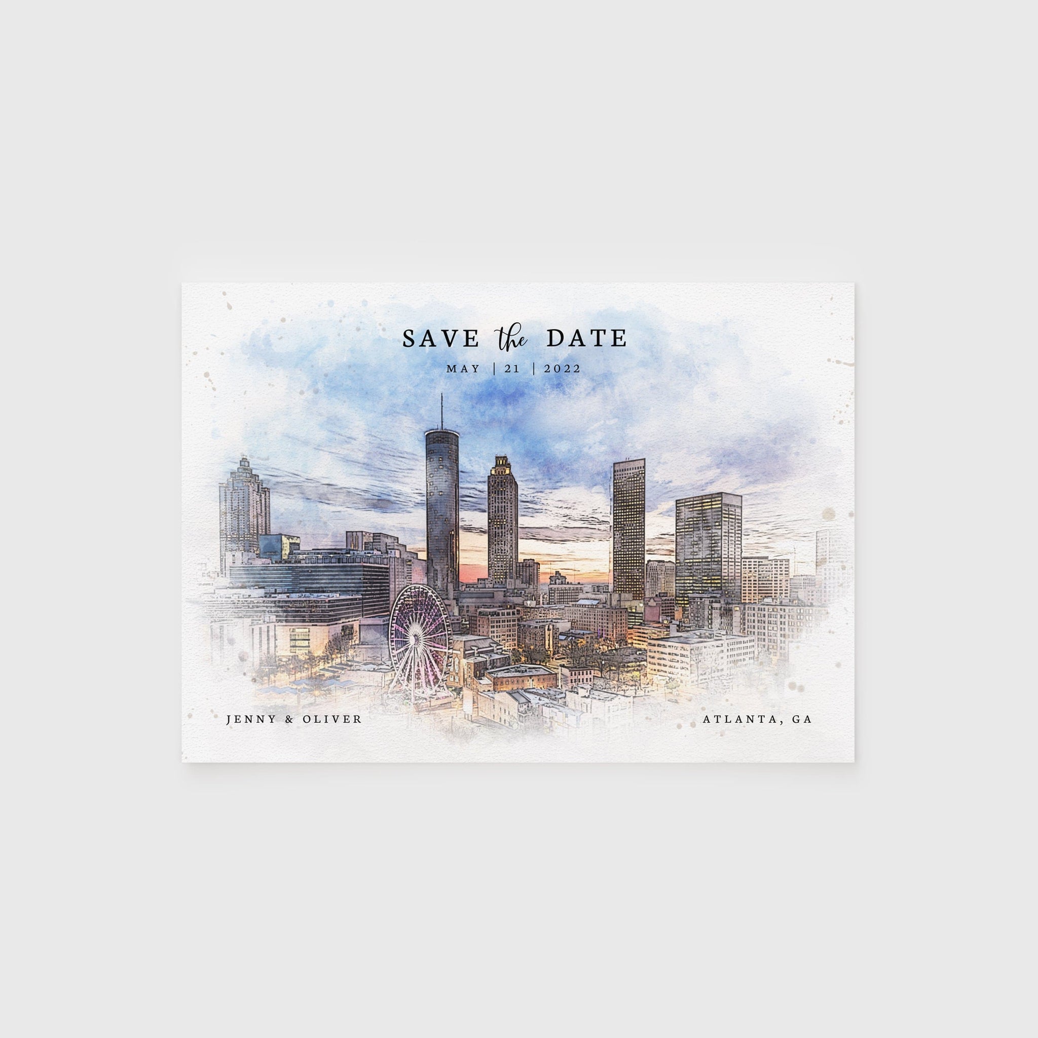 Loblolly Creative 825 - Arts & Entertainment > Party & Celebration > Party Supplies > Invitations Atlanta Skyline Watercolor Wedding Save the Date