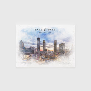 Loblolly Creative 825 - Arts & Entertainment > Party & Celebration > Party Supplies > Invitations Atlanta Skyline Watercolor Wedding Save the Date