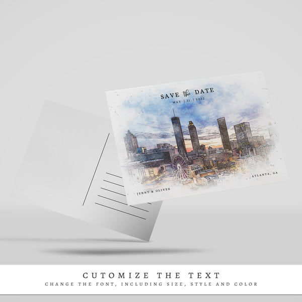 Loblolly Creative 825 - Arts & Entertainment > Party & Celebration > Party Supplies > Invitations Atlanta Skyline Watercolor Wedding Save the Date