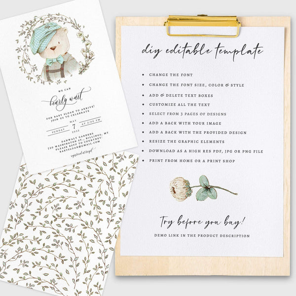 Loblolly Creative 825 - Arts & Entertainment > Party & Celebration > Party Supplies > Invitations Bearly Wait Baby Shower Invitation