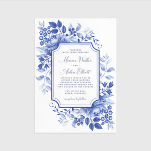 Loblolly Creative 825 - Arts & Entertainment > Party & Celebration > Party Supplies > Invitations Blue Floral Chinoiserie Wedding Invitation Template