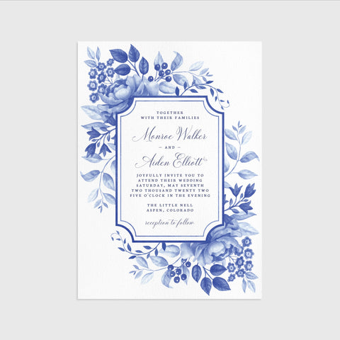 Loblolly Creative 825 - Arts & Entertainment > Party & Celebration > Party Supplies > Invitations Blue Floral Chinoiserie Wedding Invitation Template