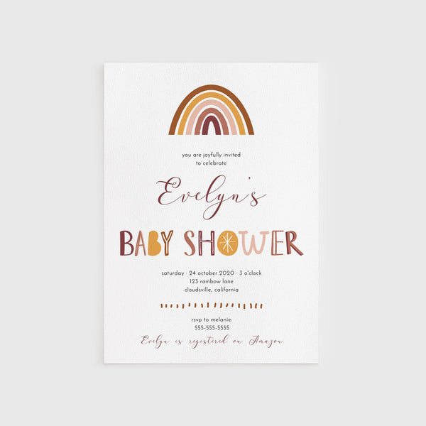 Loblolly Creative 825 - Arts & Entertainment > Party & Celebration > Party Supplies > Invitations Boho Rainbow Baby Shower Invitation