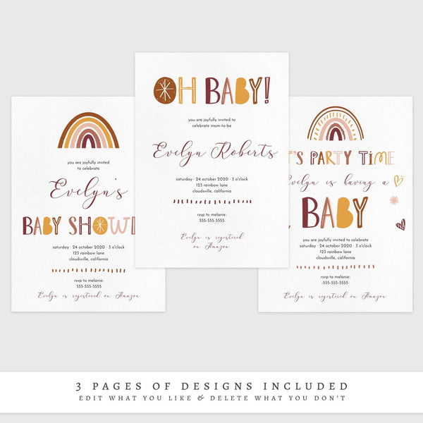 Loblolly Creative 825 - Arts & Entertainment > Party & Celebration > Party Supplies > Invitations Boho Rainbow Baby Shower Invitation