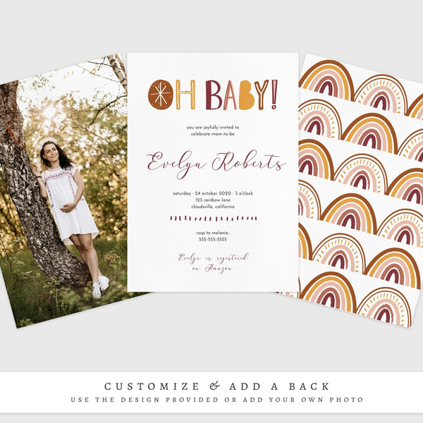 Loblolly Creative 825 - Arts & Entertainment > Party & Celebration > Party Supplies > Invitations Boho Rainbow Baby Shower Invitation