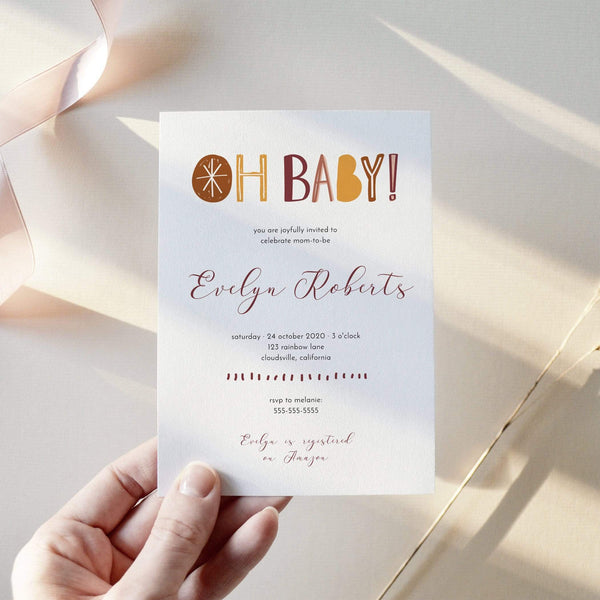 Loblolly Creative 825 - Arts & Entertainment > Party & Celebration > Party Supplies > Invitations Boho Rainbow Baby Shower Invitation