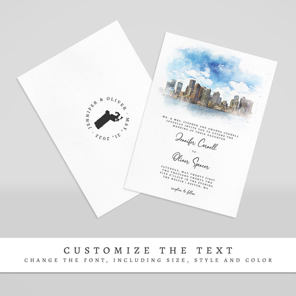 Loblolly Creative 825 - Arts & Entertainment > Party & Celebration > Party Supplies > Invitations Boston Skyline Watercolor Wedding Invitation