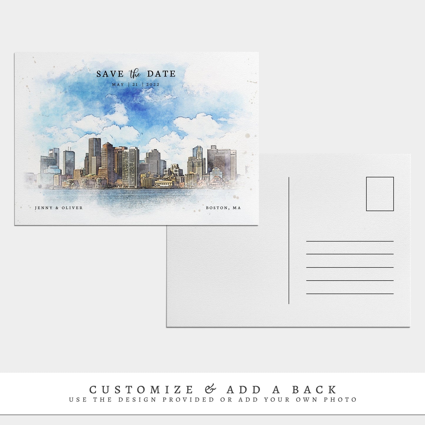 Loblolly Creative 825 - Arts & Entertainment > Party & Celebration > Party Supplies > Invitations Boston Skyline Watercolor Wedding Save the Date