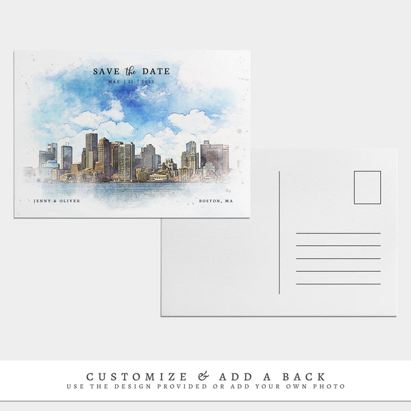 Loblolly Creative 825 - Arts & Entertainment > Party & Celebration > Party Supplies > Invitations Boston Skyline Watercolor Wedding Save the Date