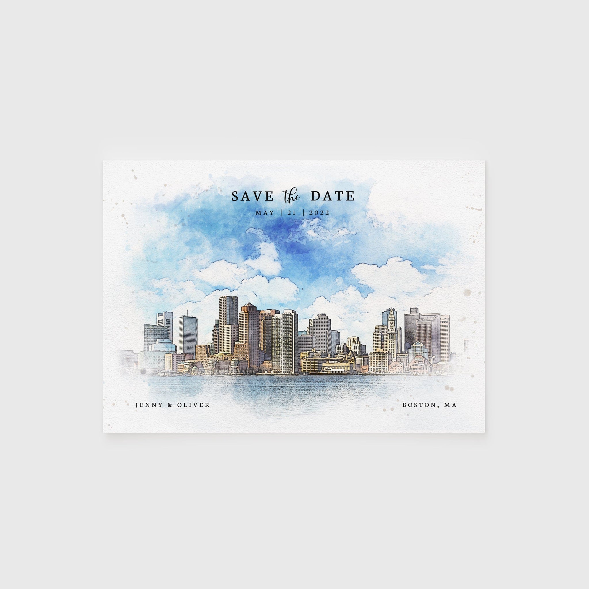 Loblolly Creative 825 - Arts & Entertainment > Party & Celebration > Party Supplies > Invitations Boston Skyline Watercolor Wedding Save the Date