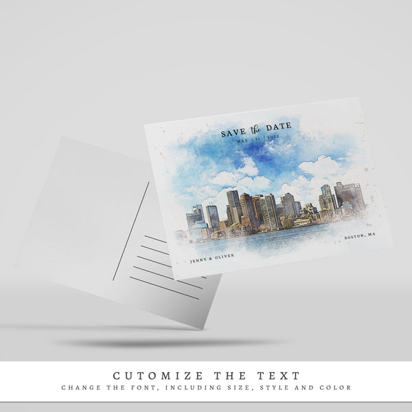 Loblolly Creative 825 - Arts & Entertainment > Party & Celebration > Party Supplies > Invitations Boston Skyline Watercolor Wedding Save the Date