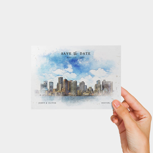 Loblolly Creative 825 - Arts & Entertainment > Party & Celebration > Party Supplies > Invitations Boston Skyline Watercolor Wedding Save the Date