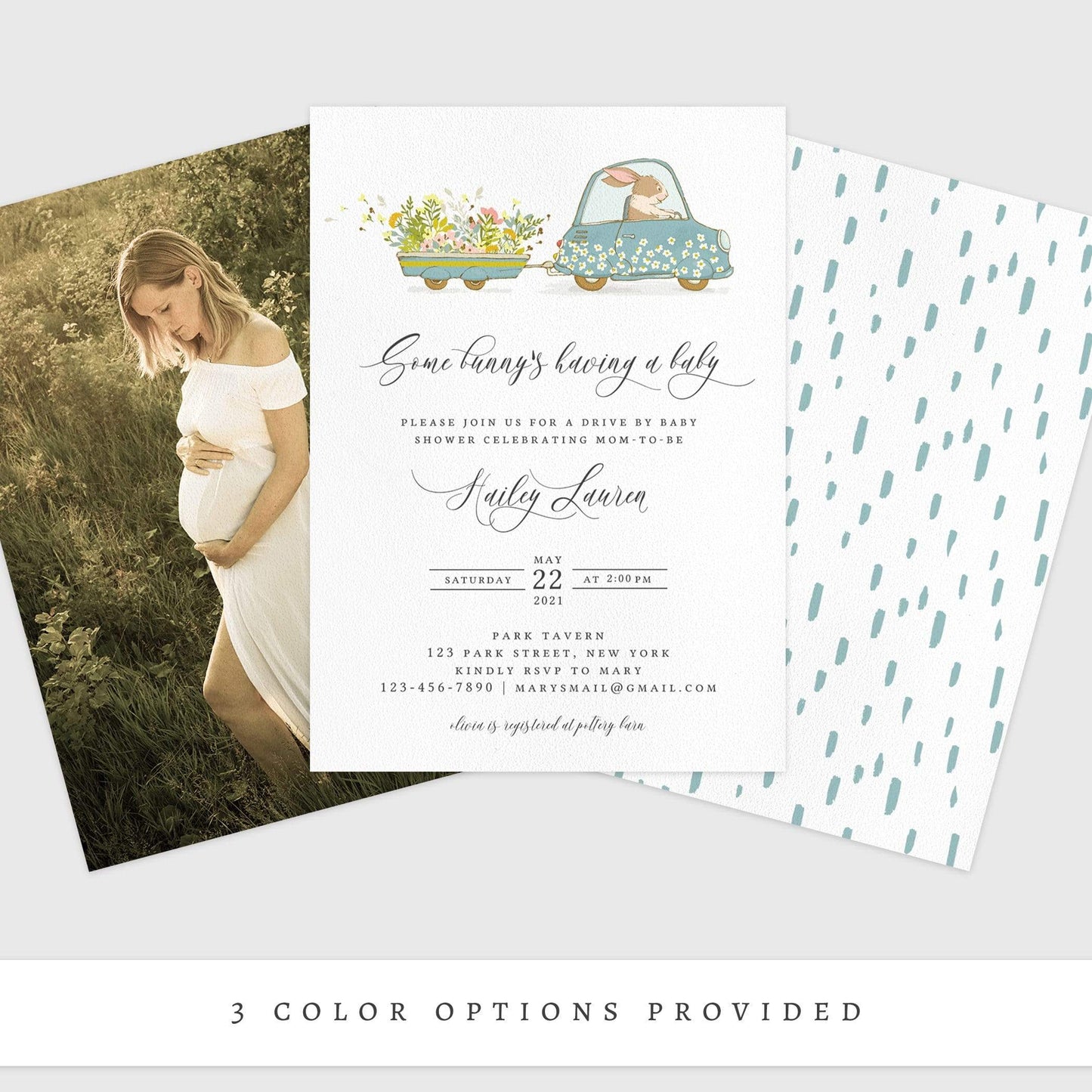 Loblolly Creative 825 - Arts & Entertainment > Party & Celebration > Party Supplies > Invitations Bunny Drive By Baby Shower Invitation
