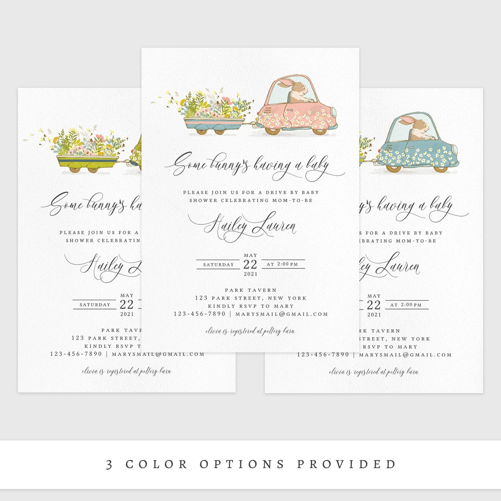 Loblolly Creative 825 - Arts & Entertainment > Party & Celebration > Party Supplies > Invitations Bunny Drive By Baby Shower Invitation