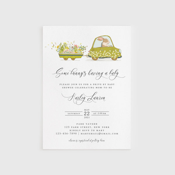 Loblolly Creative 825 - Arts & Entertainment > Party & Celebration > Party Supplies > Invitations Bunny Drive By Baby Shower Invitation