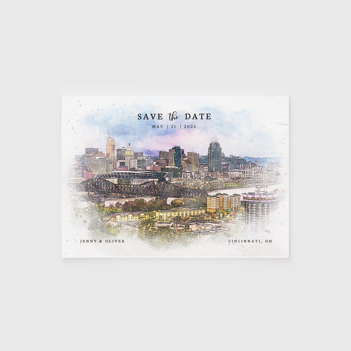 Loblolly Creative 825 - Arts & Entertainment > Party & Celebration > Party Supplies > Invitations Cincinnati Skyline Watercolor Save the Date