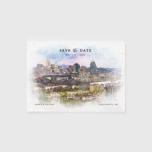 Loblolly Creative 825 - Arts & Entertainment > Party & Celebration > Party Supplies > Invitations Cincinnati Skyline Watercolor Save the Date