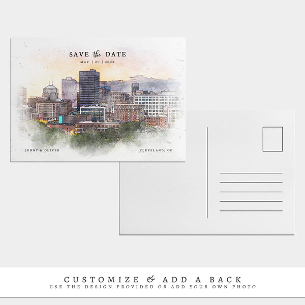 Loblolly Creative 825 - Arts & Entertainment > Party & Celebration > Party Supplies > Invitations Cleveland Skyline Watercolor Wedding Save the Date