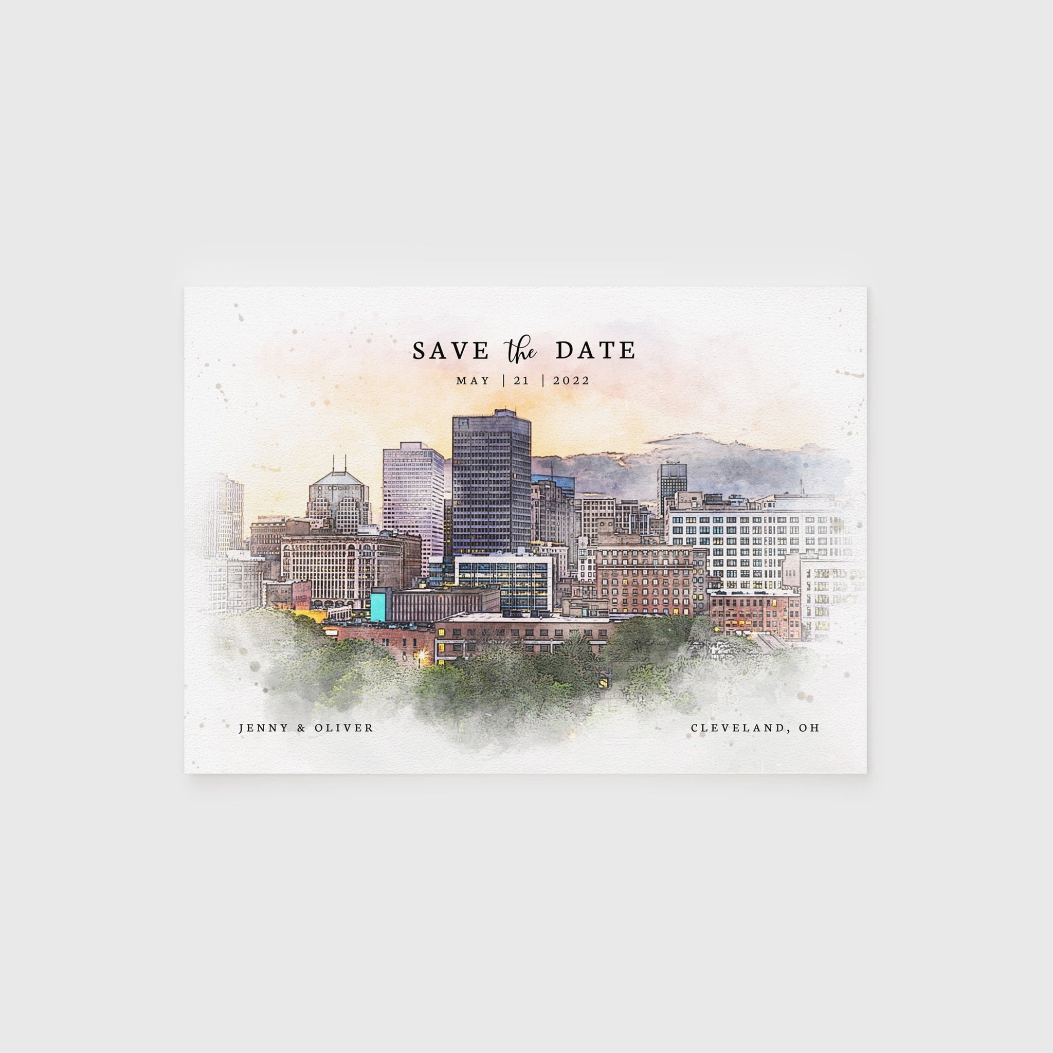 Loblolly Creative 825 - Arts & Entertainment > Party & Celebration > Party Supplies > Invitations Cleveland Skyline Watercolor Wedding Save the Date