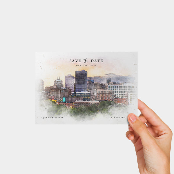 Loblolly Creative 825 - Arts & Entertainment > Party & Celebration > Party Supplies > Invitations Cleveland Skyline Watercolor Wedding Save the Date