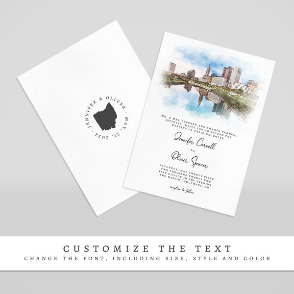 Loblolly Creative 825 - Arts & Entertainment > Party & Celebration > Party Supplies > Invitations Columbus Skyline Watercolor Wedding Invitation