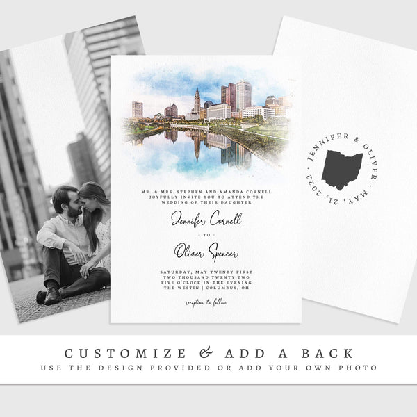 Loblolly Creative 825 - Arts & Entertainment > Party & Celebration > Party Supplies > Invitations Columbus Skyline Watercolor Wedding Invitation