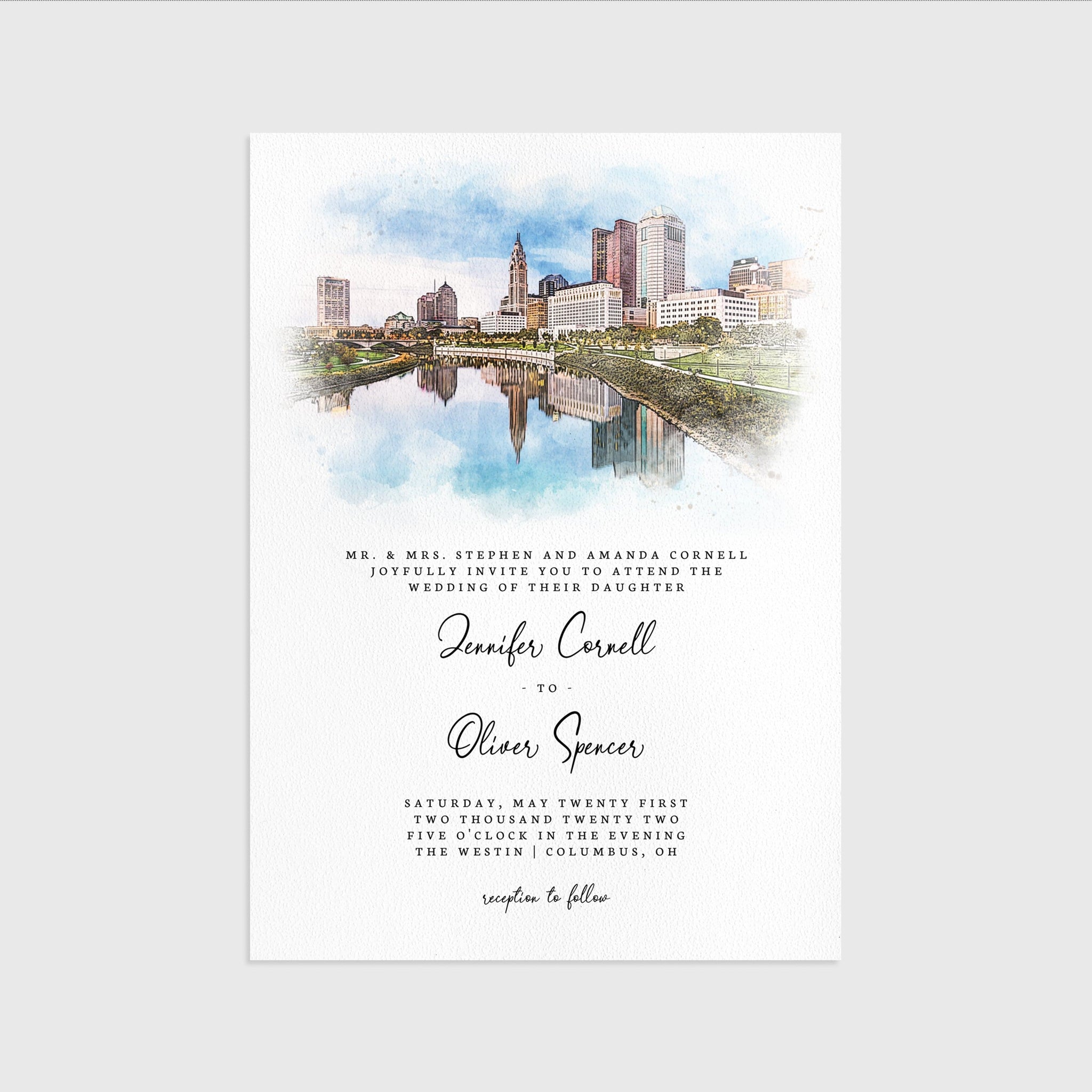 Loblolly Creative 825 - Arts & Entertainment > Party & Celebration > Party Supplies > Invitations Columbus Skyline Watercolor Wedding Invitation