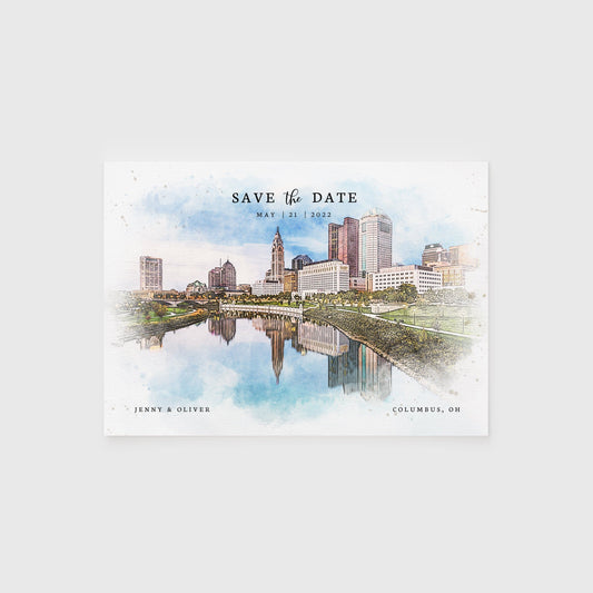 Loblolly Creative 825 - Arts & Entertainment > Party & Celebration > Party Supplies > Invitations Columbus Skyline Watercolor Wedding Save the Date