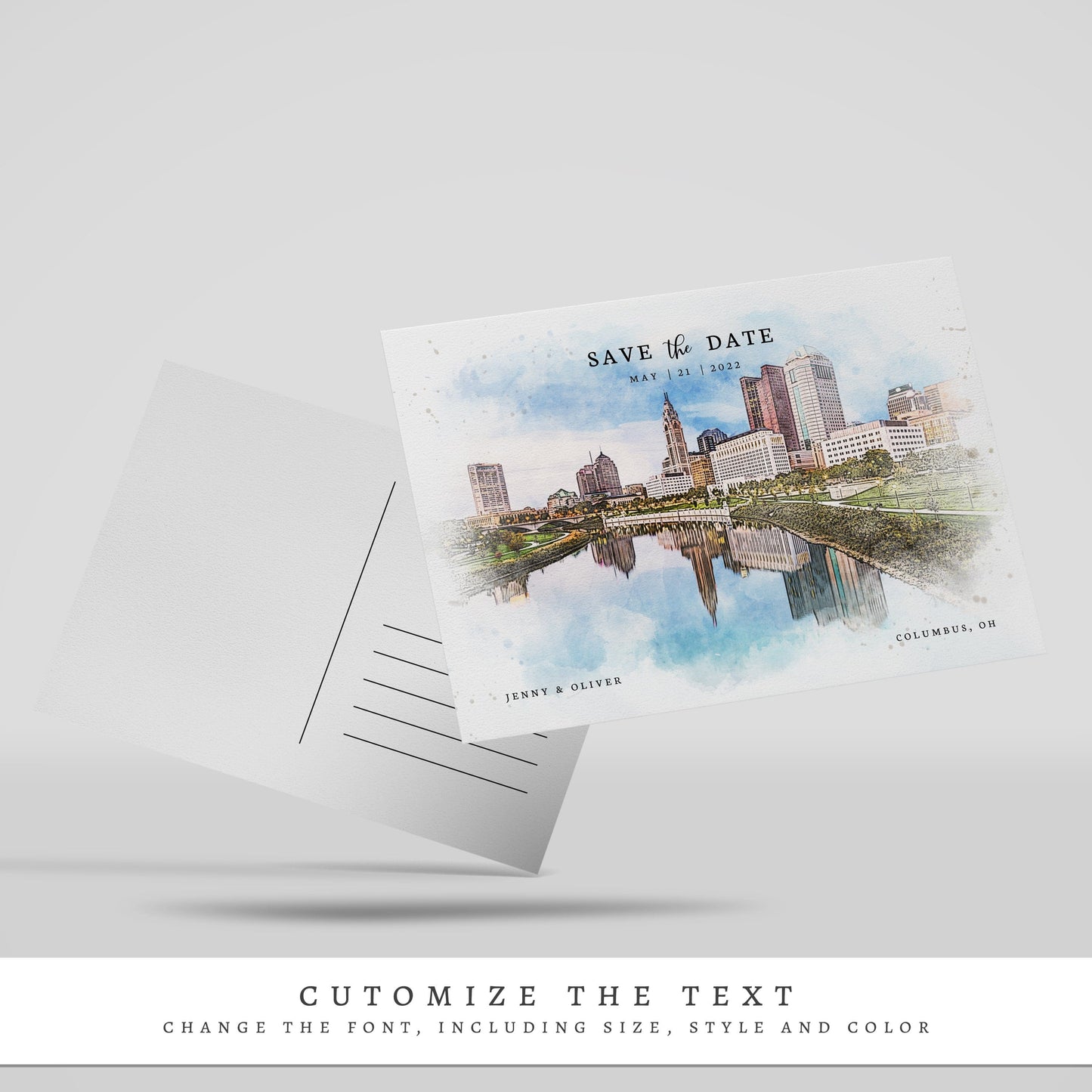 Loblolly Creative 825 - Arts & Entertainment > Party & Celebration > Party Supplies > Invitations Columbus Skyline Watercolor Wedding Save the Date