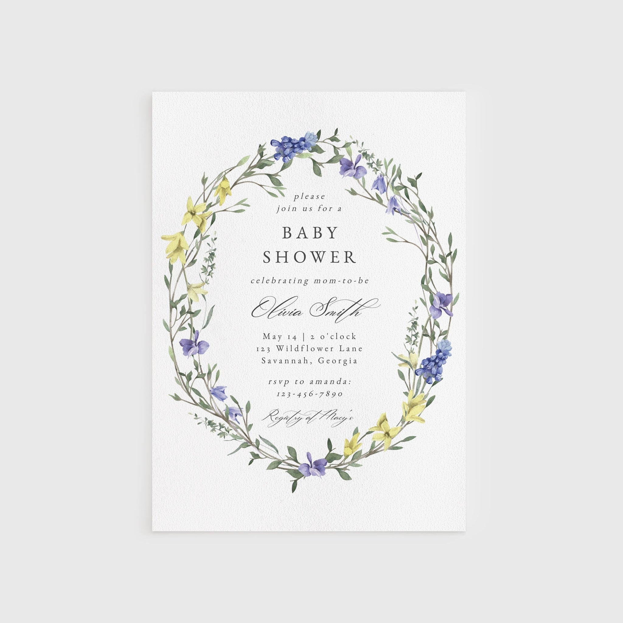 Loblolly Creative 825 - Arts & Entertainment > Party & Celebration > Party Supplies > Invitations Delicate Wildflower Baby Shower Invitation Template