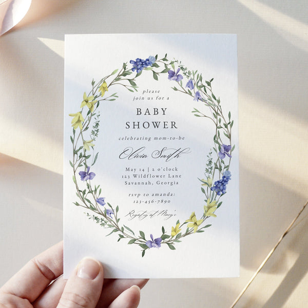 Loblolly Creative 825 - Arts & Entertainment > Party & Celebration > Party Supplies > Invitations Delicate Wildflower Baby Shower Invitation Template