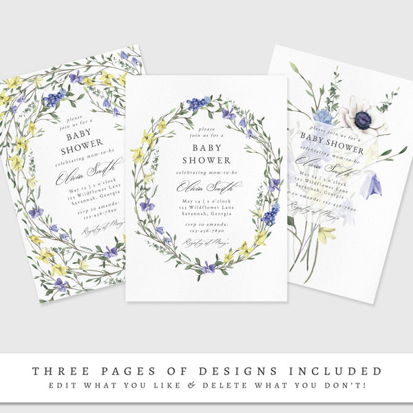 Loblolly Creative 825 - Arts & Entertainment > Party & Celebration > Party Supplies > Invitations Delicate Wildflower Baby Shower Invitation Template