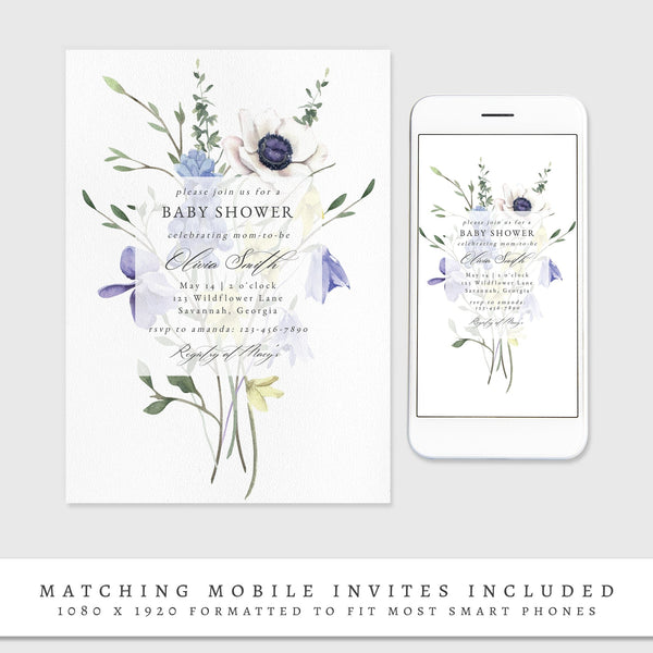 Loblolly Creative 825 - Arts & Entertainment > Party & Celebration > Party Supplies > Invitations Delicate Wildflower Baby Shower Invitation Template