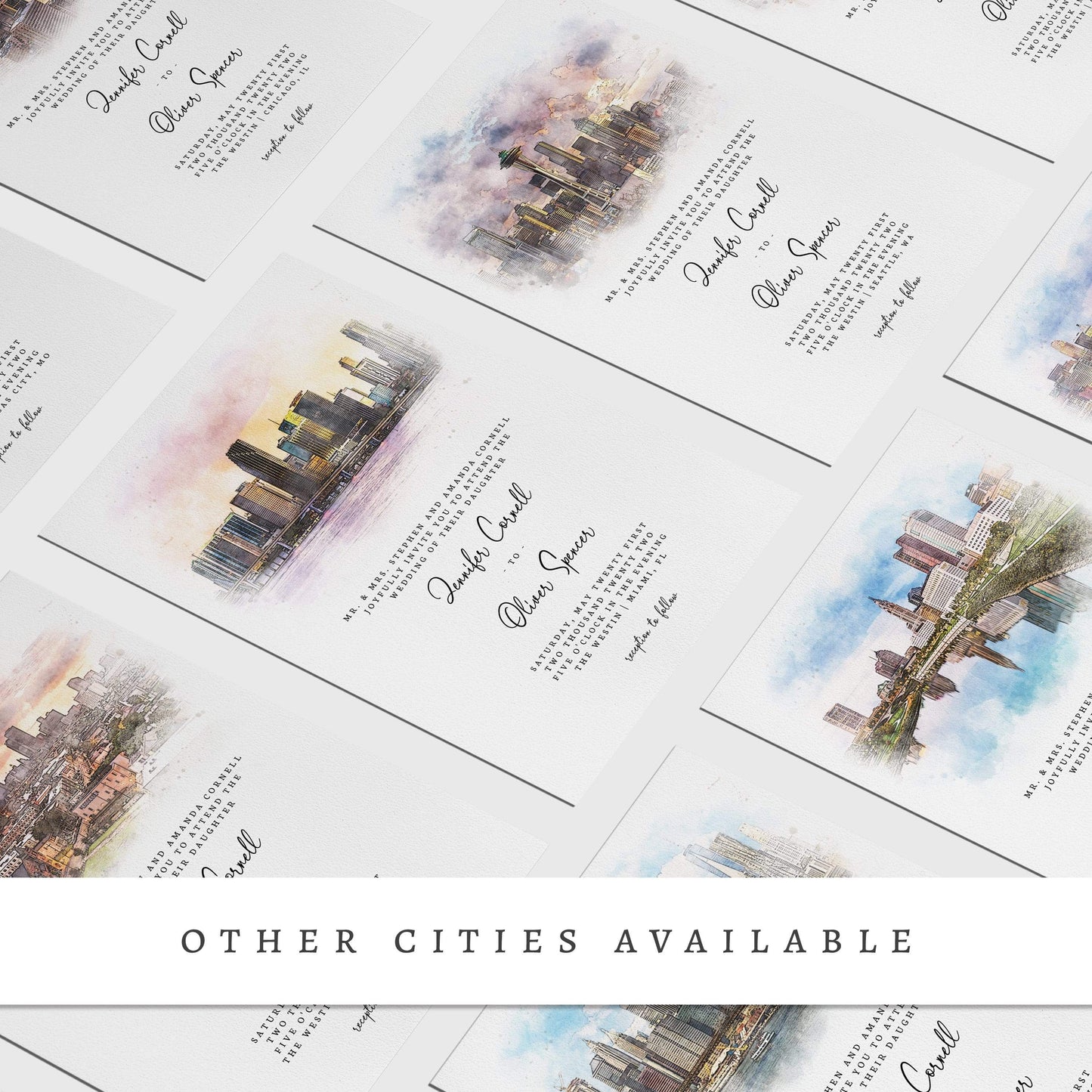 Loblolly Creative 825 - Arts & Entertainment > Party & Celebration > Party Supplies > Invitations Denver Skyline Watercolor Wedding Invitation