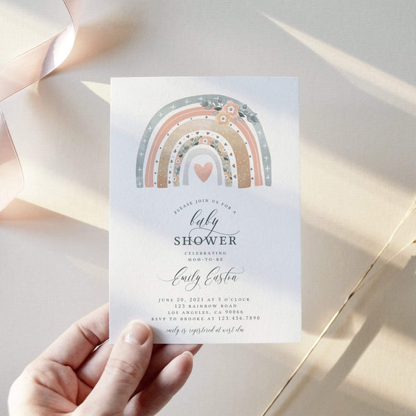 Loblolly Creative 825 - Arts & Entertainment > Party & Celebration > Party Supplies > Invitations Floral Rainbow Baby Shower Invitation
