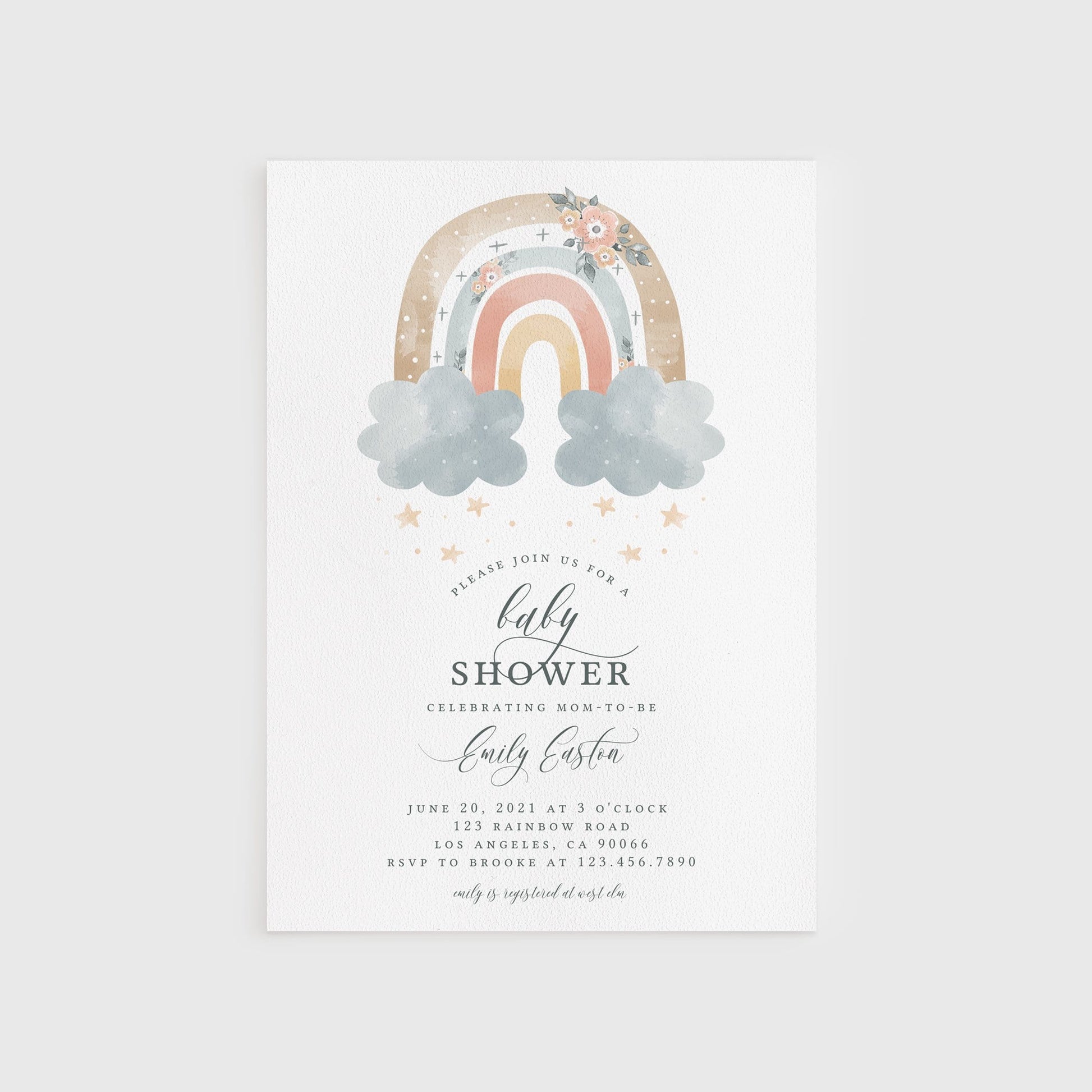 Loblolly Creative 825 - Arts & Entertainment > Party & Celebration > Party Supplies > Invitations Floral Rainbow Baby Shower Invitation