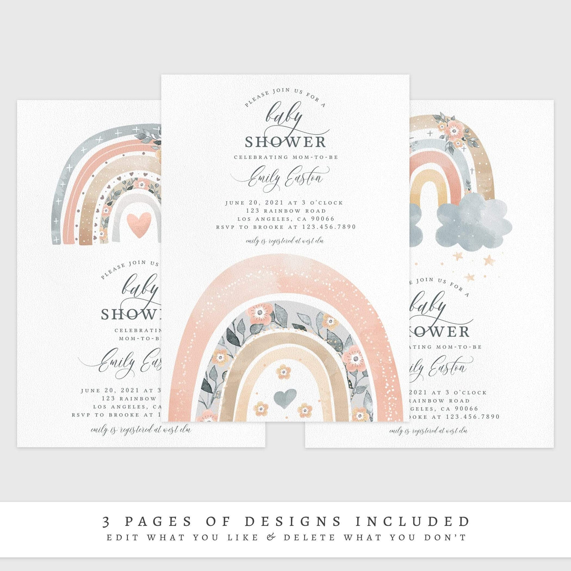 Loblolly Creative 825 - Arts & Entertainment > Party & Celebration > Party Supplies > Invitations Floral Rainbow Baby Shower Invitation